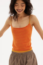 Casual Striped Orange Stretch Slim Cami Top image 2