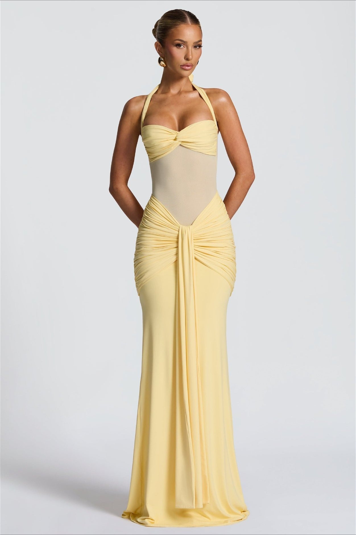 Sheer Mesh Sash Bodycon Maxi Dress image 1