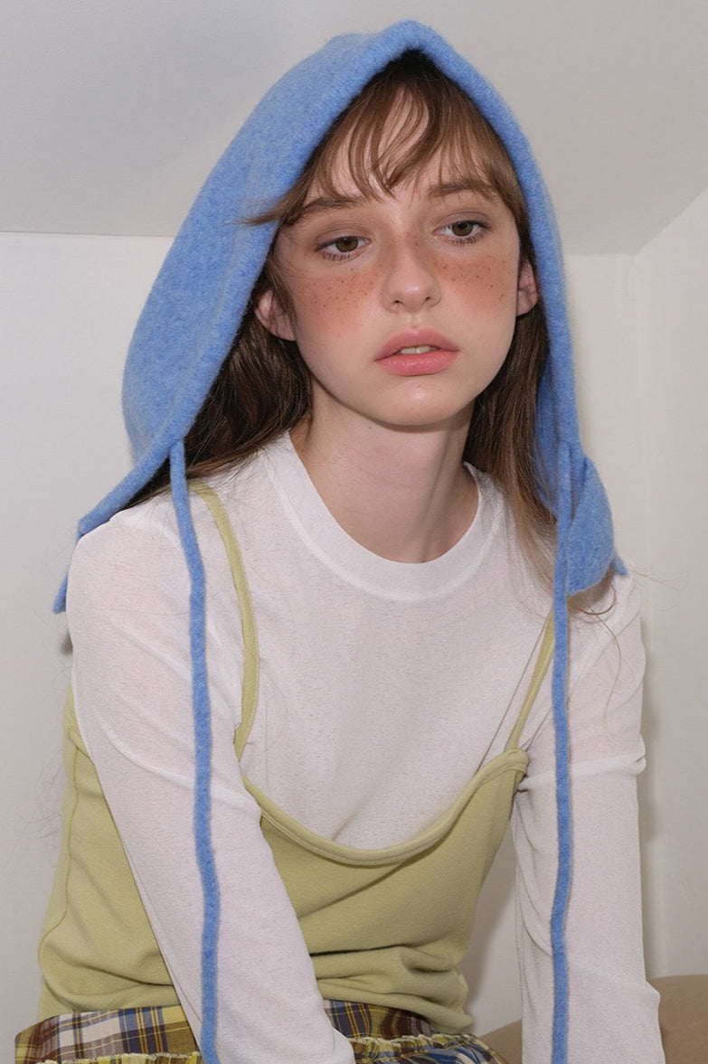 Solid Wool Drawstring Oversized Knitted Balaclava Hat image 4