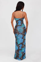 V Neck Printed Colorblock Backless Maxi Dress image 5
