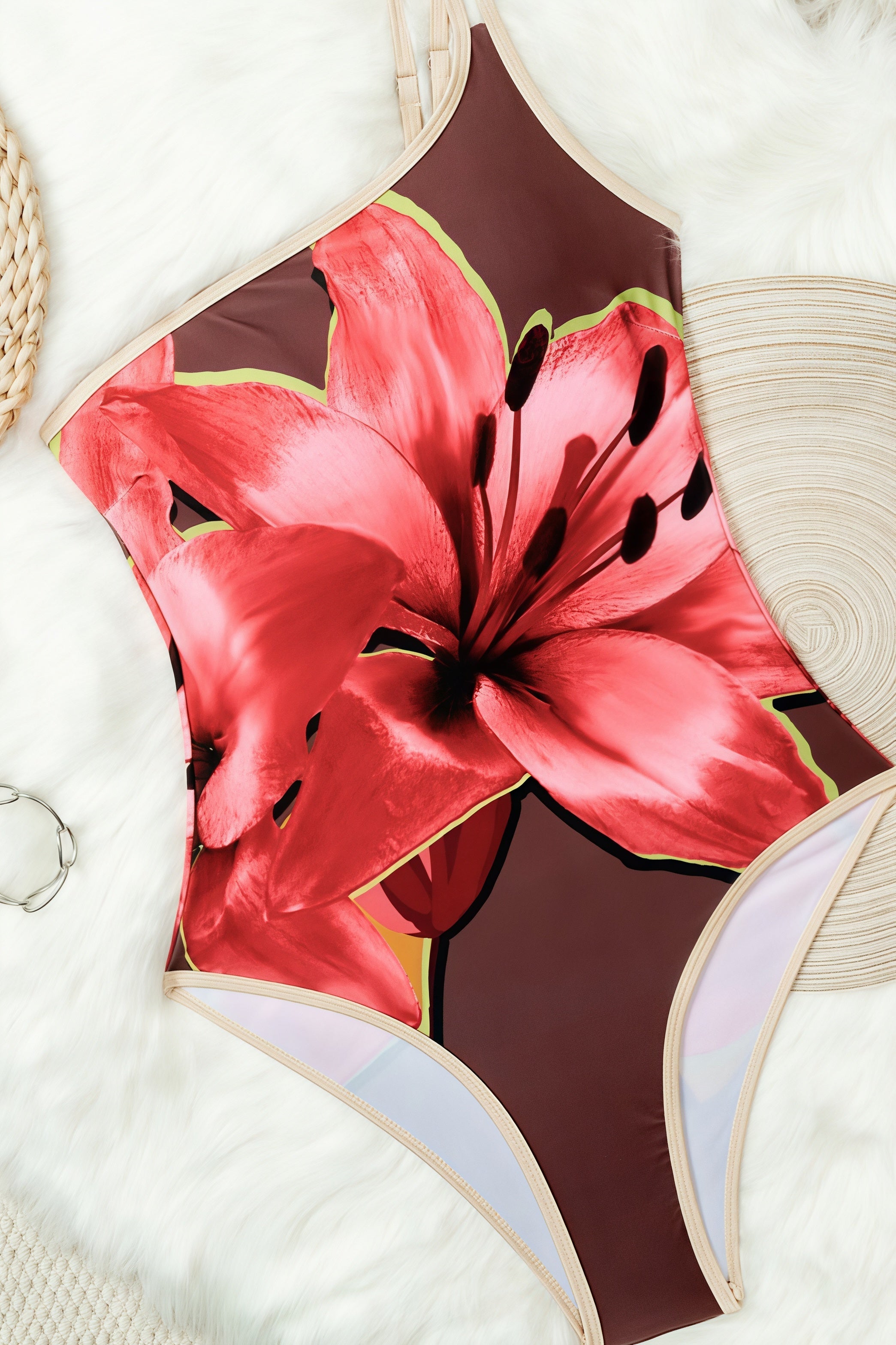 One Shoulder Floral Print Cami Backless One Piece Swimwear image 3