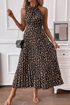 V Neck Leopard Print Backless Maxi Dress image 1