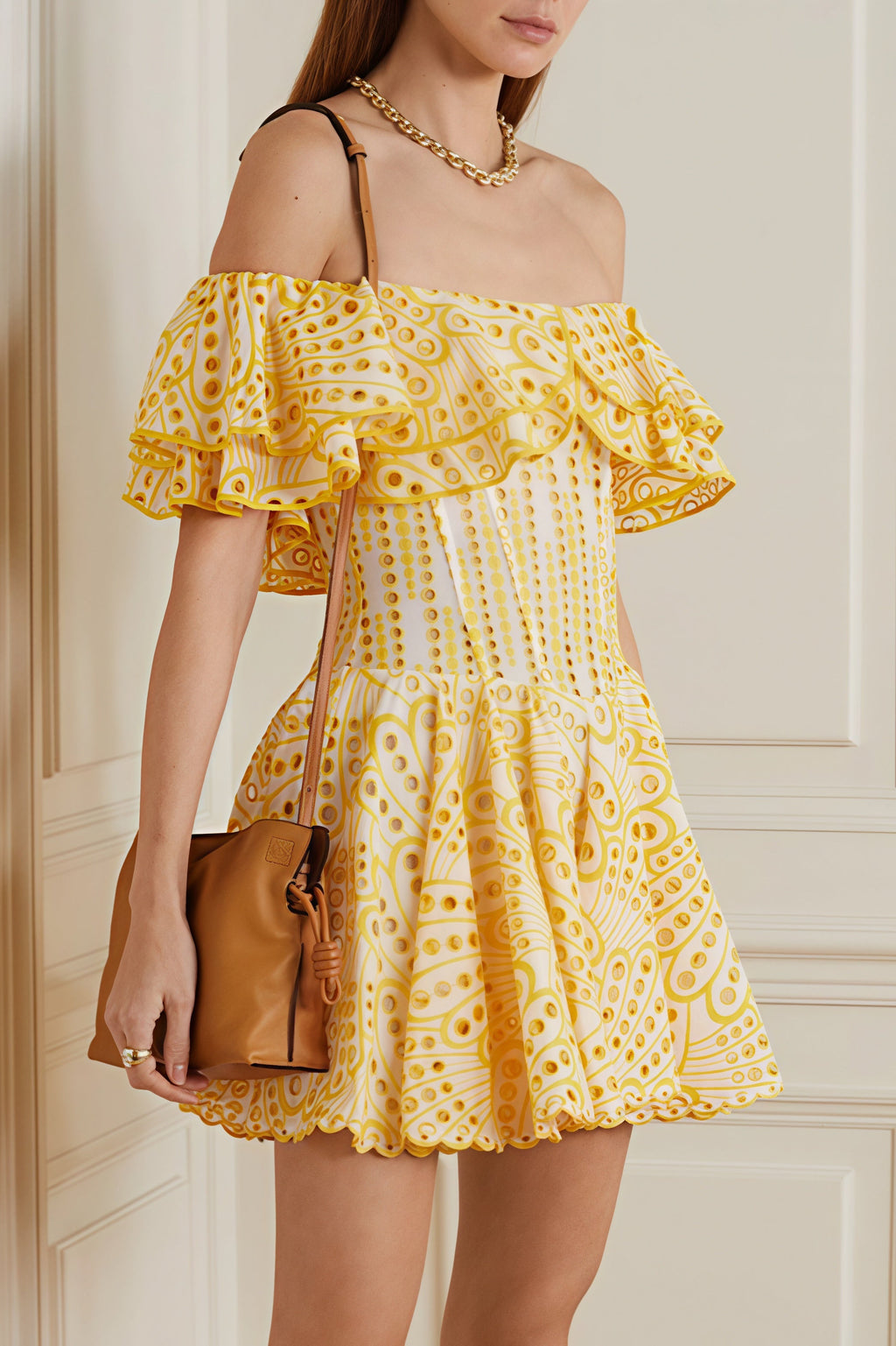 Elegant Designer Embroidery Hollow Out Cutout Waist Cinched Mini Dress image 1
