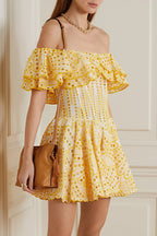 Elegant Designer Embroidery Hollow Out Cutout Waist Cinched Mini Dress image 1