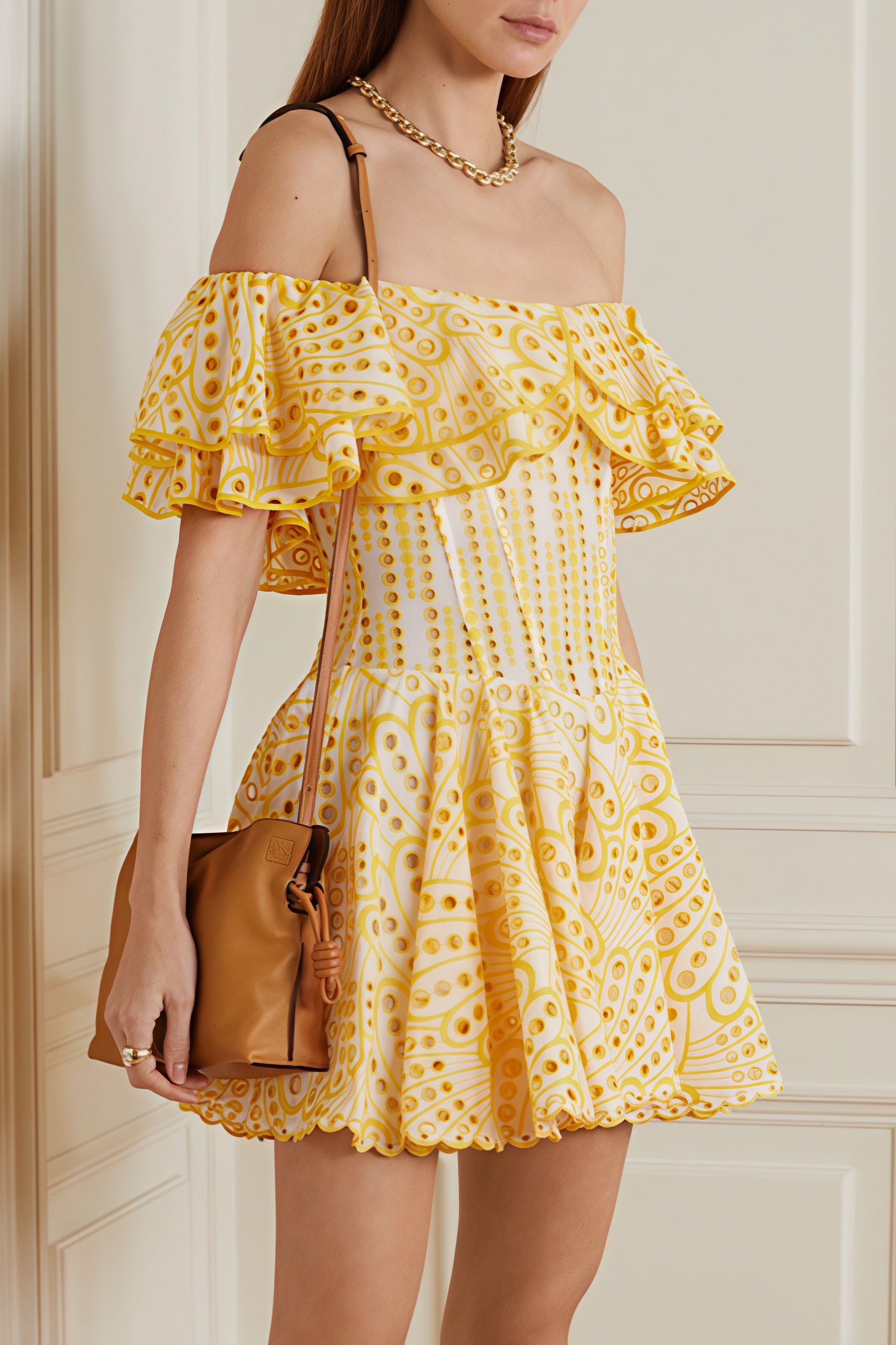 Elegant Designer Embroidery Hollow Out Cutout Waist Cinched Mini Dress image 1