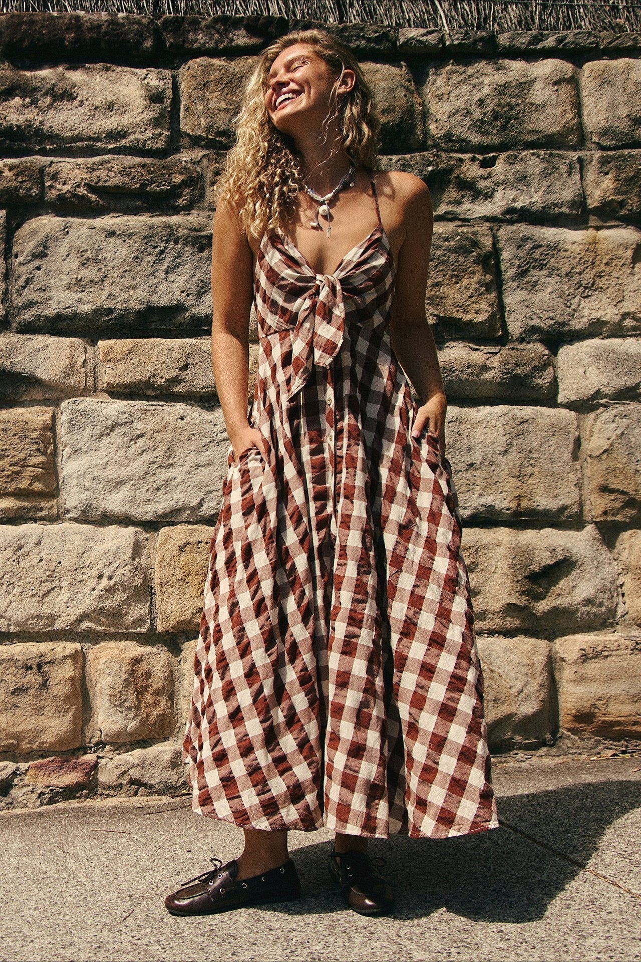 Chic Plaid Buttoned Halter Midi Dress image 1