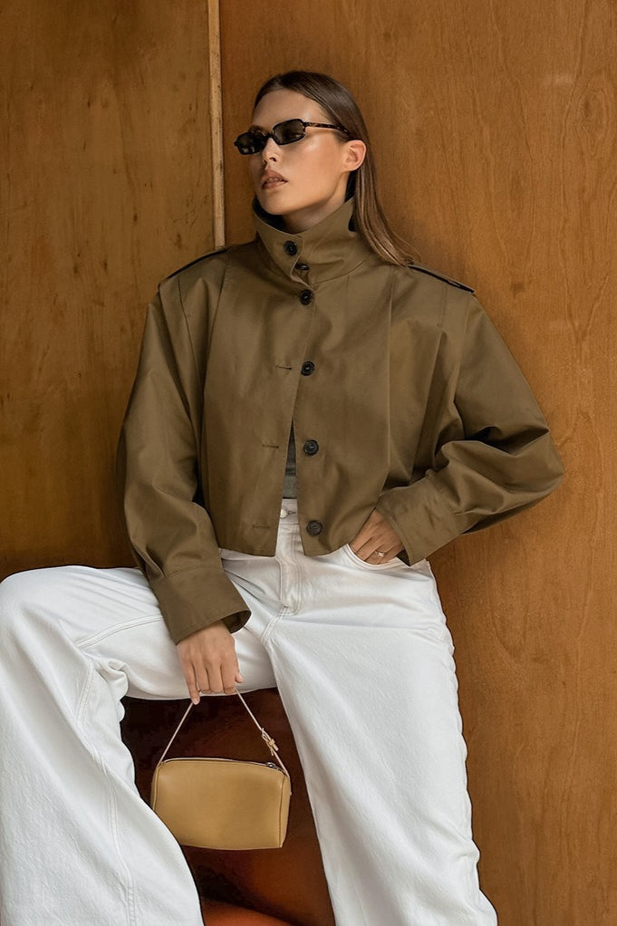 Pleated Collar Long Sleeve Jacket image 1