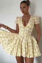 Floral V Neck Ruched Mini Dress image 4