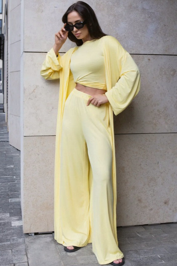 Solid Knit Flowly Long Sleeve Robe Three Piece Set image 2