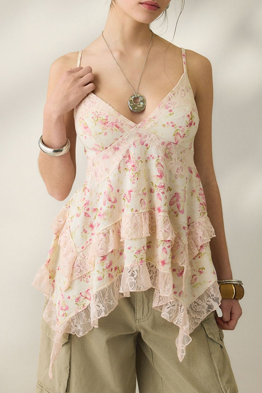 Retro Floral Chiffon Ruffled Cami Top image 2