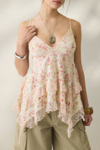 Retro Floral Chiffon Ruffled Cami Top image 2