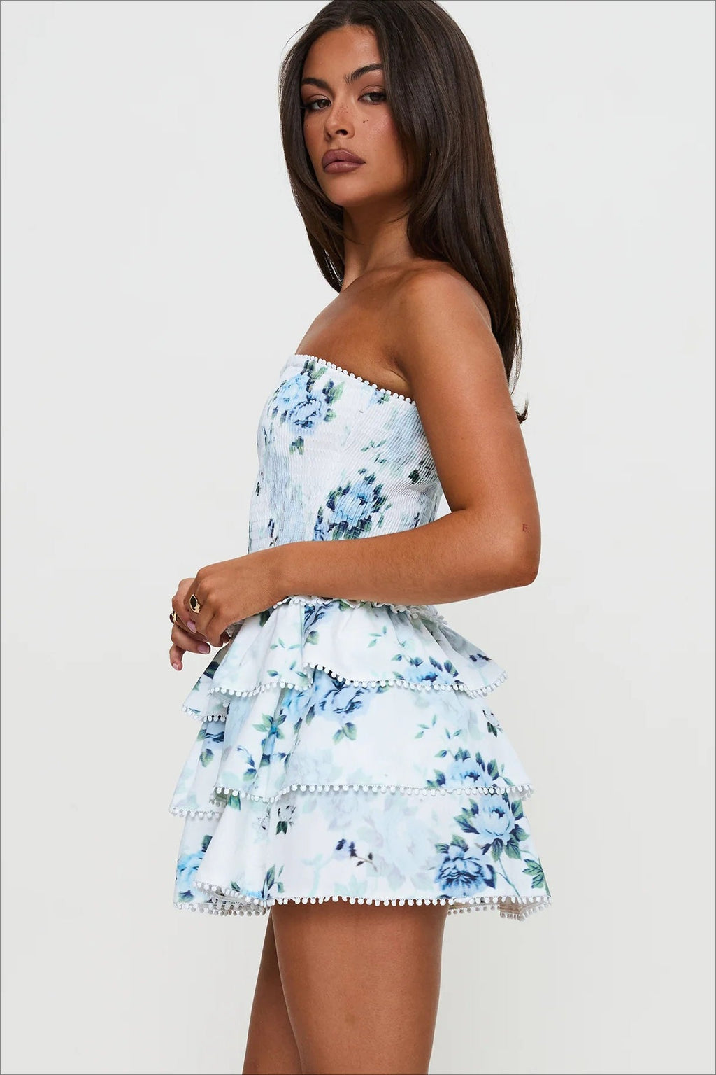 Elegant Floral Ruched Waist Mini Dress image 2