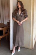 Polka Dot V-Neck Puff Sleeve Bodycon Maxi Dress image 5