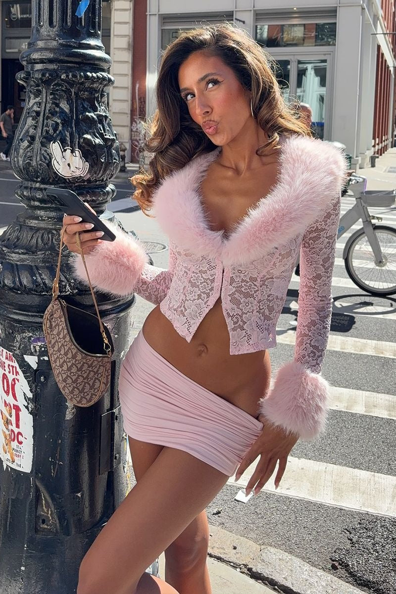 Lace Fleece Long Sleeve Two Piece Set image 3