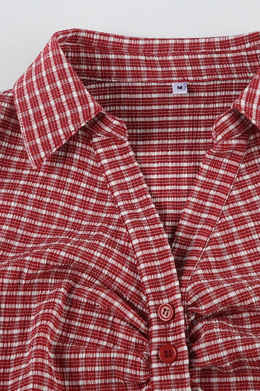 Preppy Plaid Button Down Collar Slim Blouse image 5