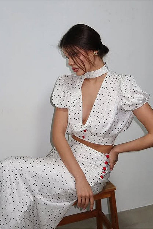 Polka Dot V-Neck Maxi Two Pieces Set image 2