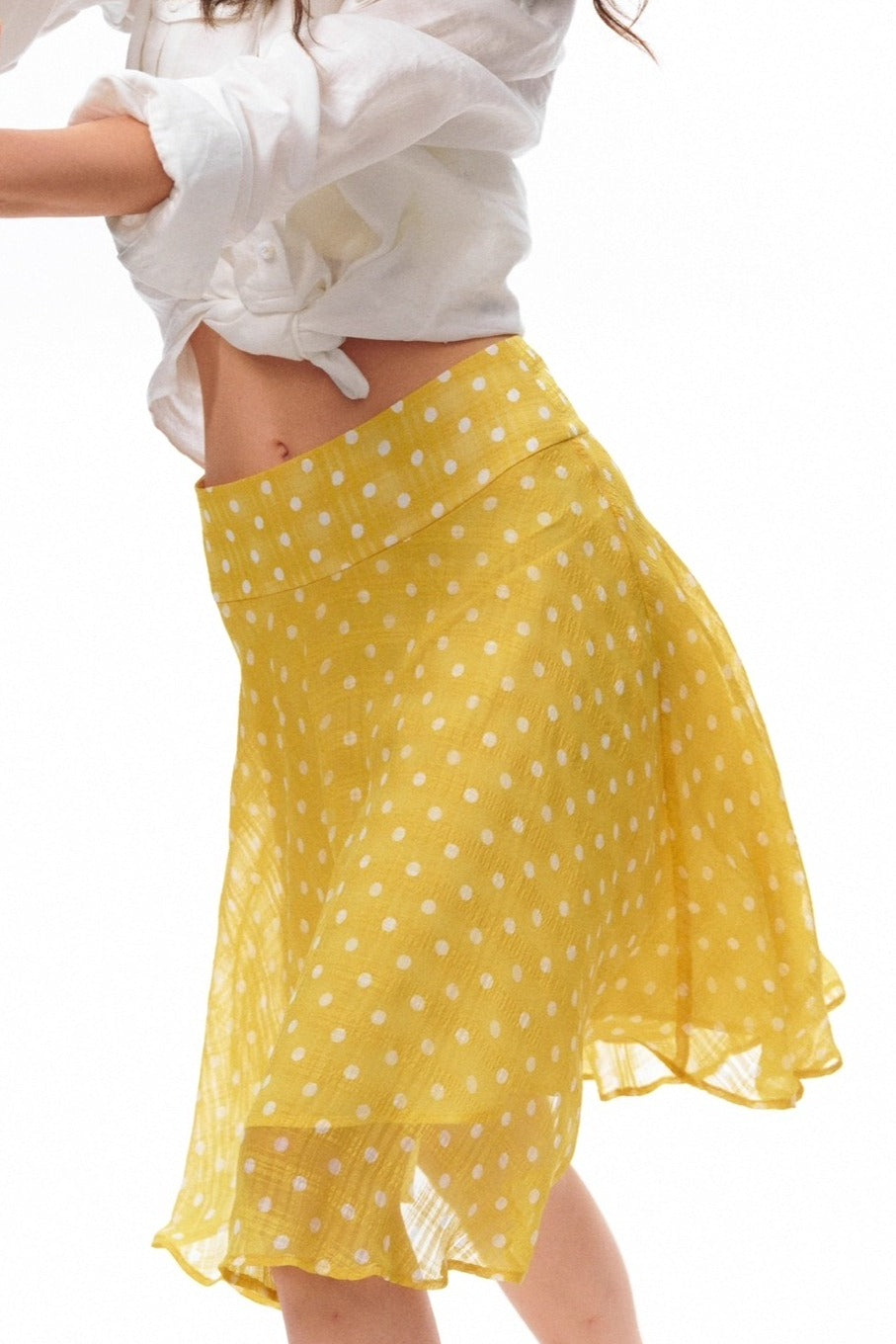 Sweet Yellow Polka Dot Draped Midi Skirt image 4