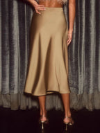 Diana Satin Skirt detail view styled for Avrienne