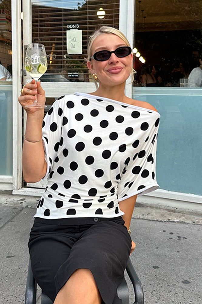 Short Sleeve Retro Dot Print Blouse image 4
