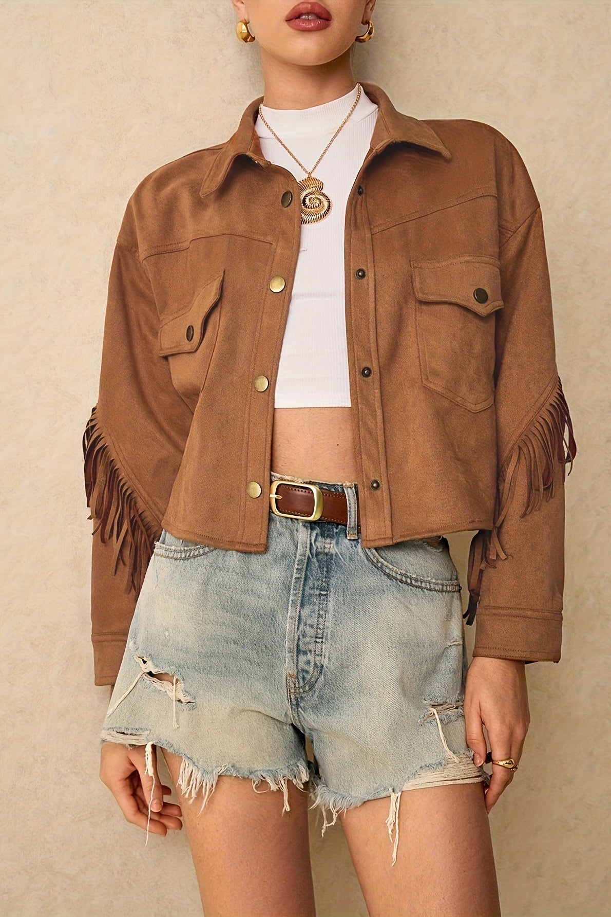 Fringe Trim Drop Shoulder Casual Jacket image 2