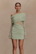 Lace Patchwork Off Shoulder Mini Dress image 4