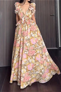 Ruffled V Neck Sleeveless Slim  Fit Floral Dress image 1