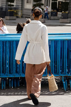White Long Sleeve Tie Front Linen Blouse image 5