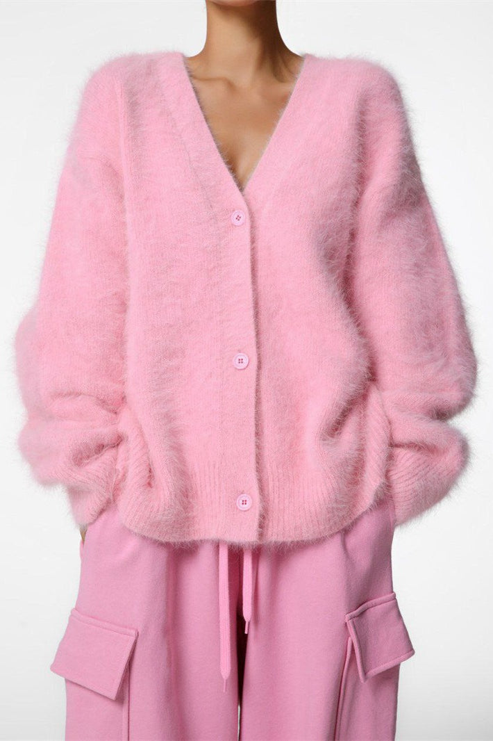 V-Neck Fluffy Knit Cardigan Sweater image 25