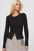 Buttoned Fitted Crew Neck Knit Sweater image 5