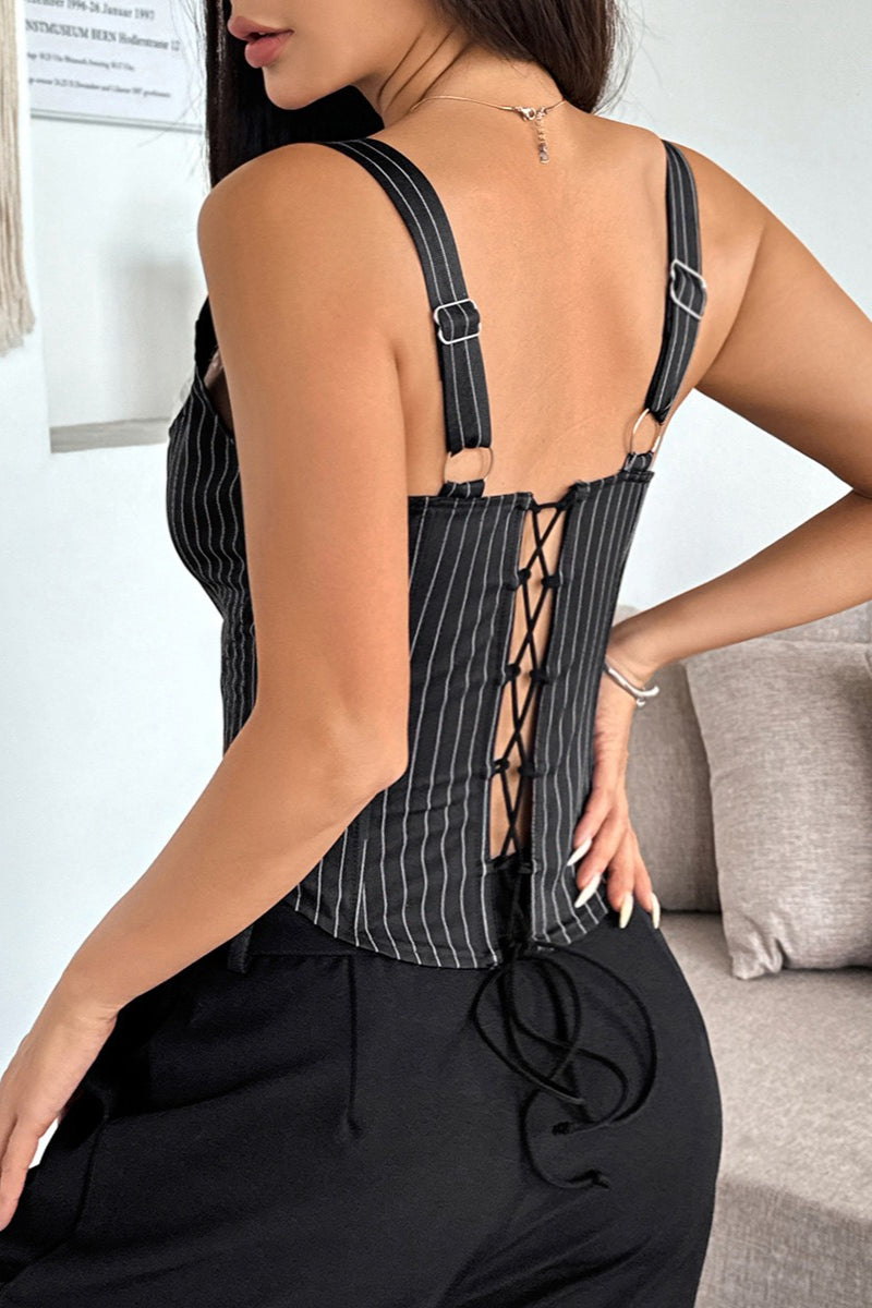 Striped Color Block Ruffle Trim Boned Cami Top image 10