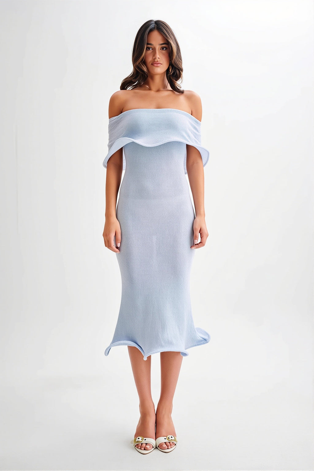 Ruffle Off Shoulder Knit Midi Dress image 1