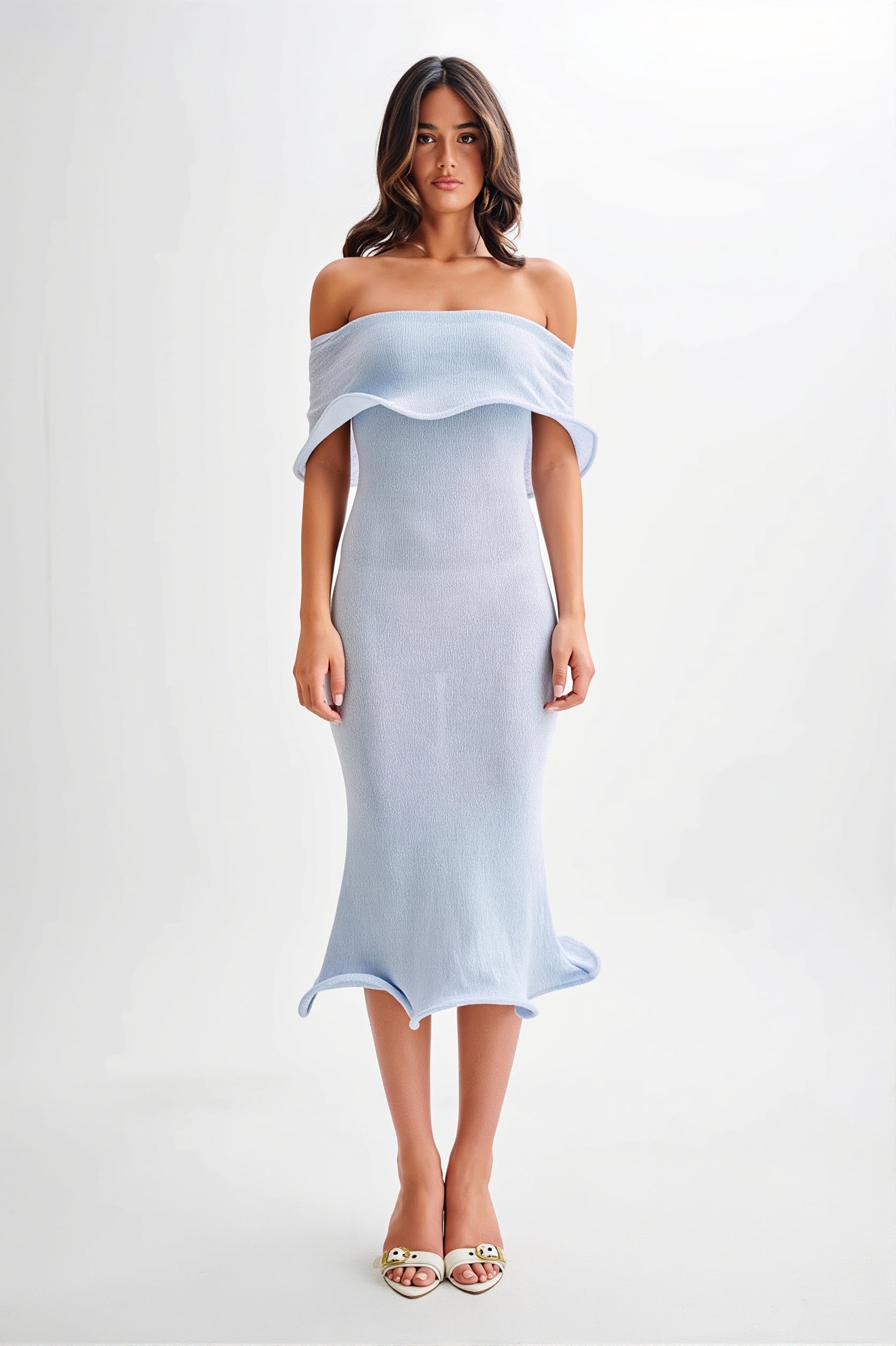 Ruffle Off Shoulder Knit Midi Dress image 1
