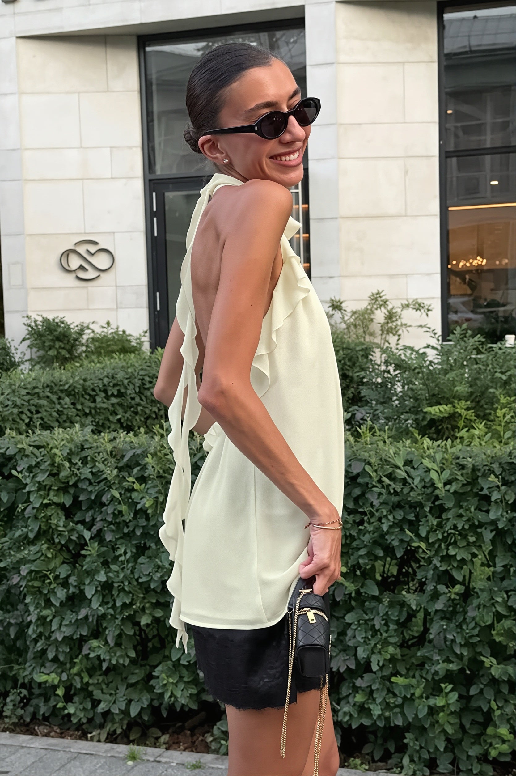 Ruffle Backless Chiffon Halter Top image 2
