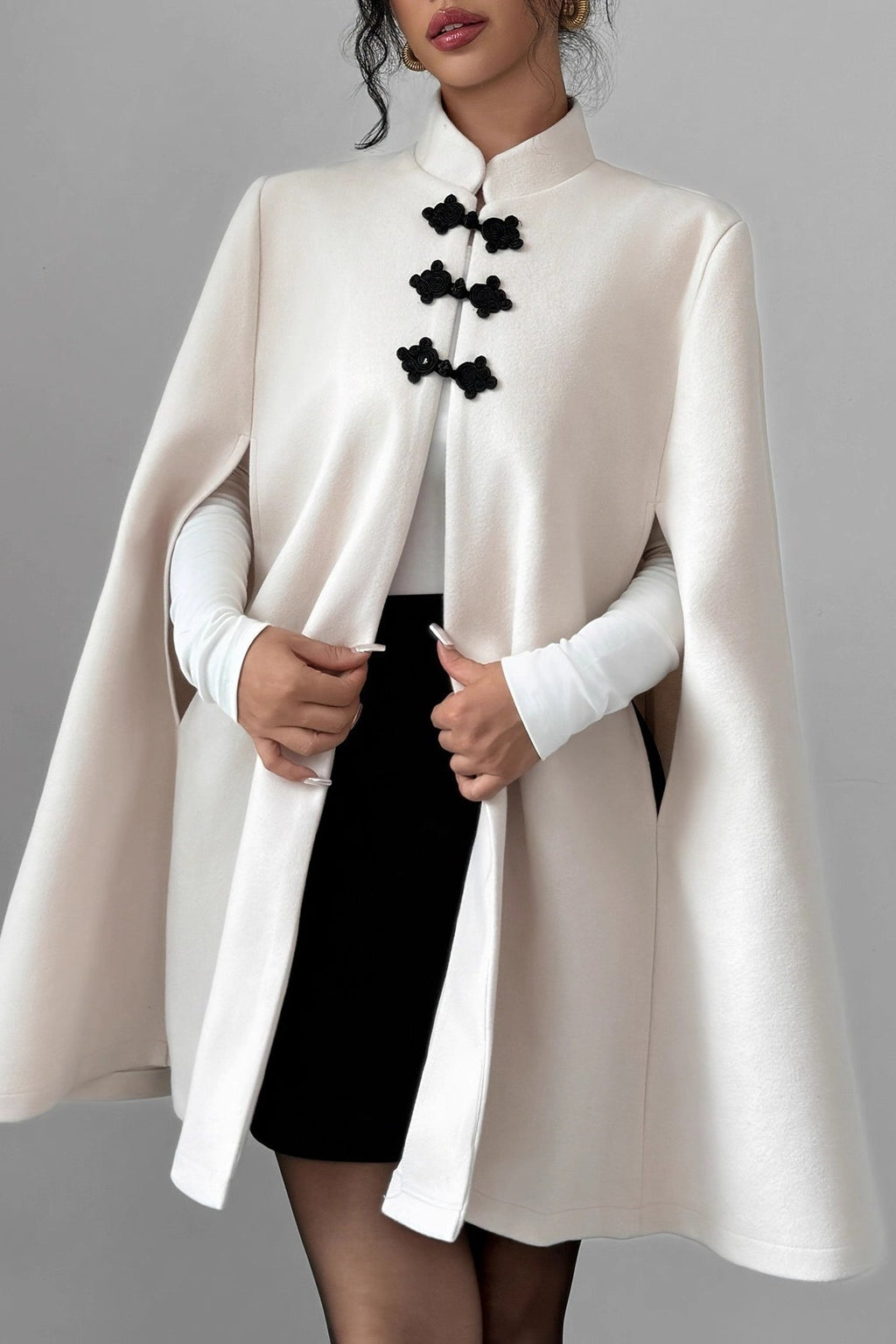 Trendy Color-blocked Frog Clasp Cape Coat image 1