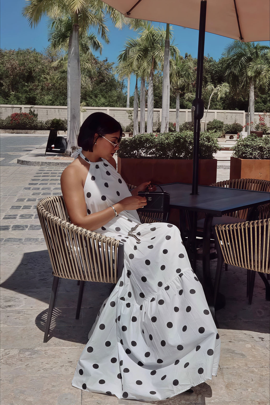 Elegant African Polka Dot Patchwork Halter Neck Swing Maxi Dress image 2