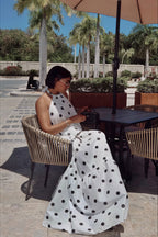 Elegant African Polka Dot Patchwork Halter Neck Swing Maxi Dress image 2