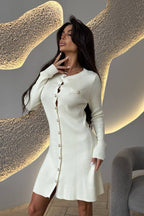 Single-Breasted Cardigan Fitted Knit Sweater Dress image 1