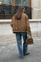 Vintage Khaki Suede Collar Jacket image 4