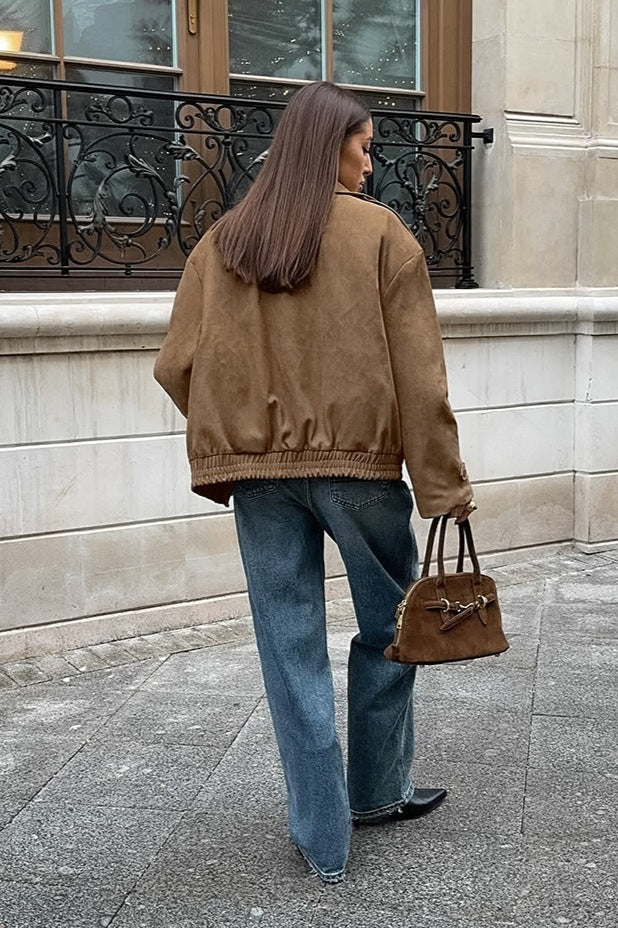 Vintage Khaki Suede Collar Jacket image 4