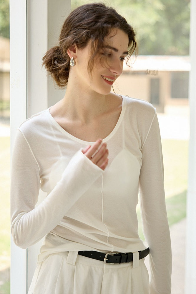 Tencel Wool Blend Round Neck Knit Top image 2