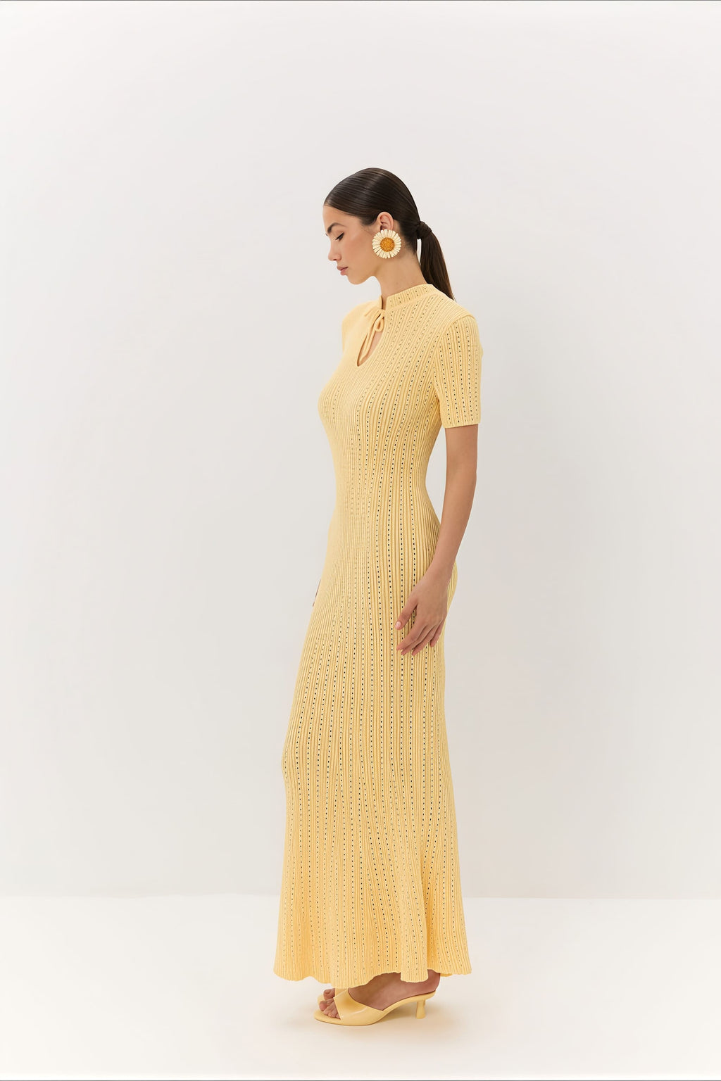 Candy Color Round Neck Short Sleeve Bodycon Knitted Maxi Dress image 8