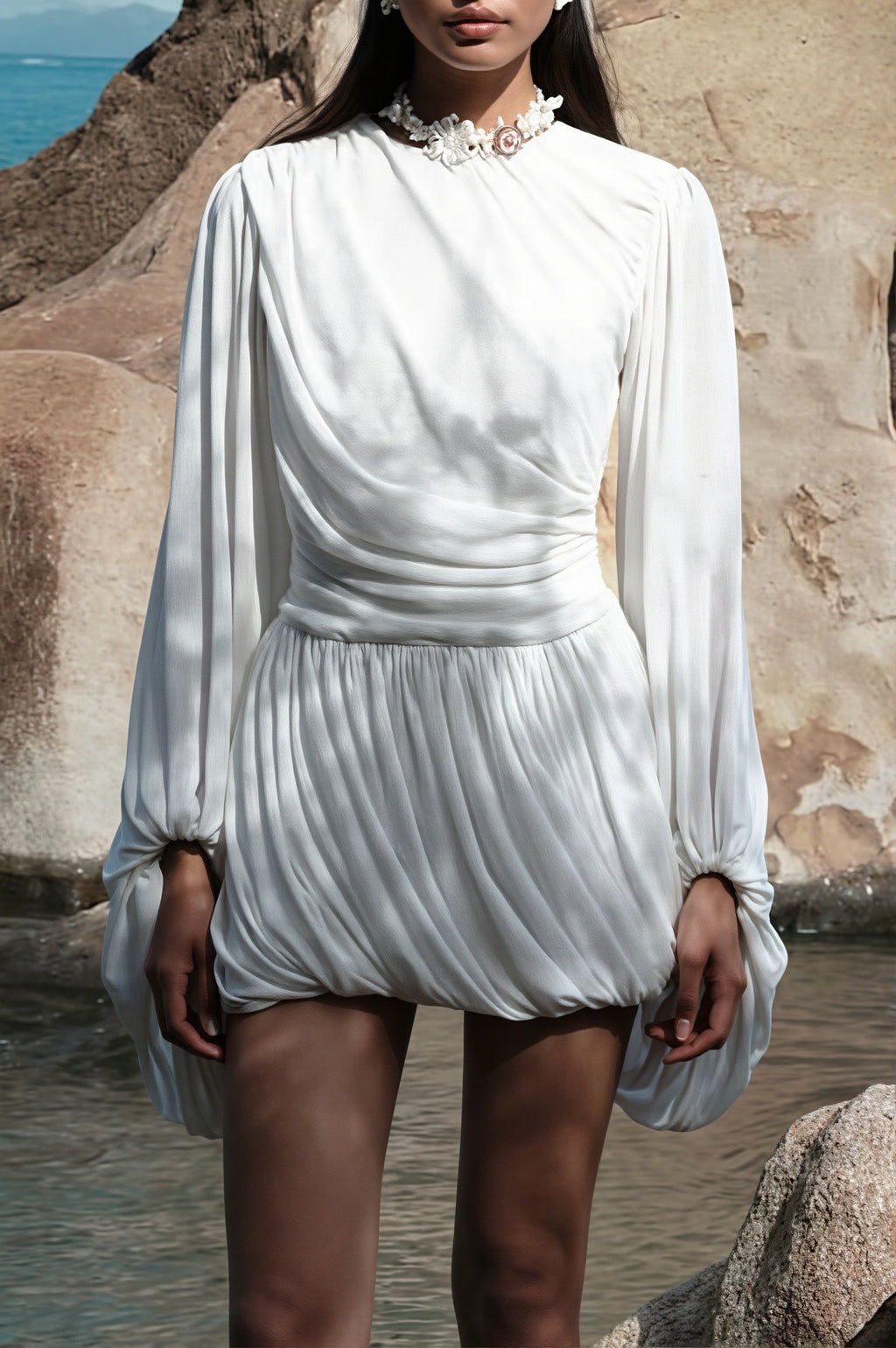 Casual Pleated Long Sleeve Mini Dress image 1