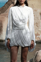 Casual Pleated Long Sleeve Mini Dress image 1