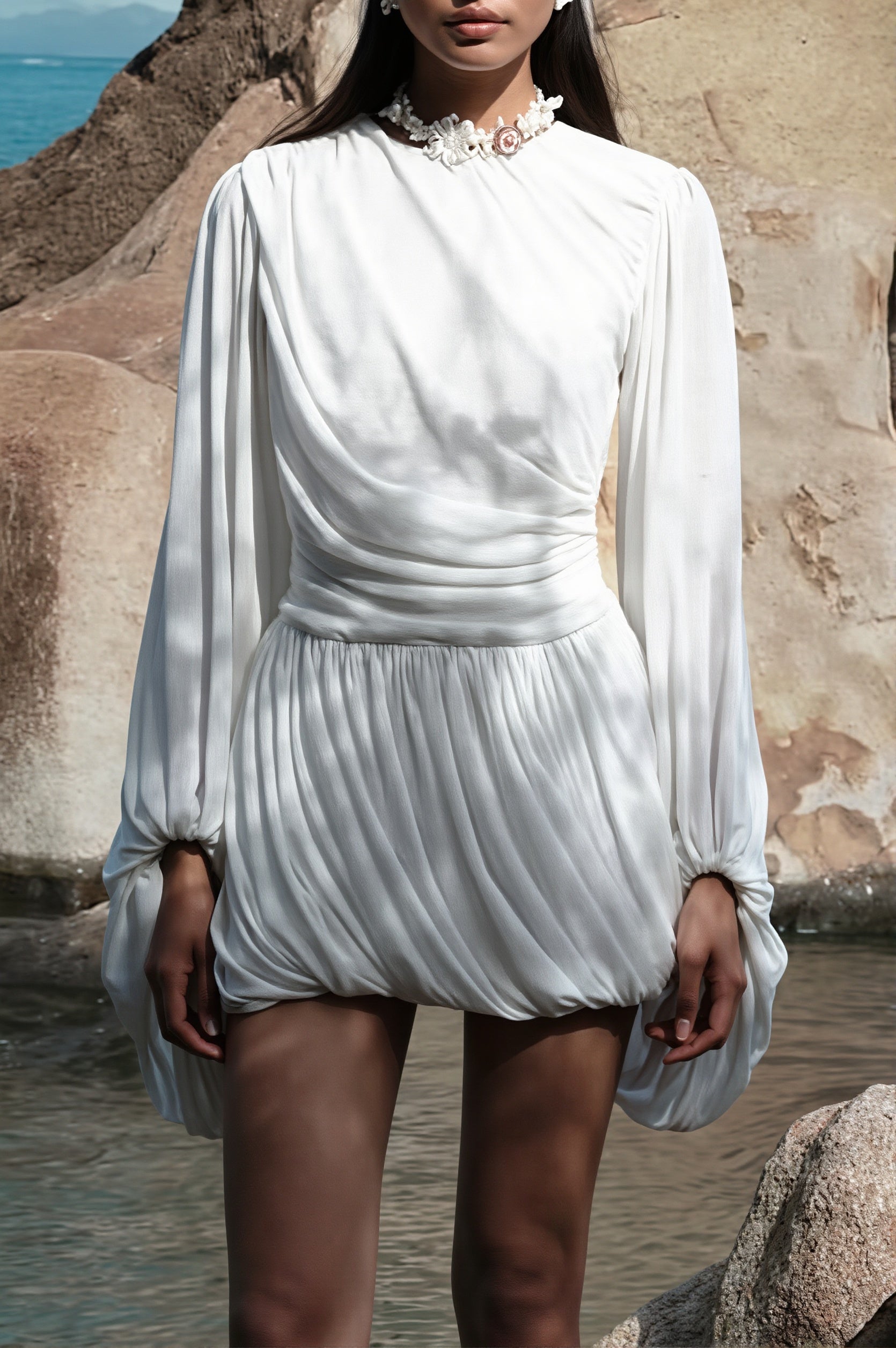 Casual Pleated Long Sleeve Mini Dress image 1
