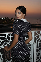 Retro Lapel Slim Polka Dot Maxi Dress image 5