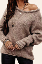 Off-Shoulder Crew-Neck Loose Knit Sweater image 6