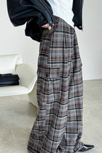 Retro Colorblock Plaid Casual Straight Pants image 3