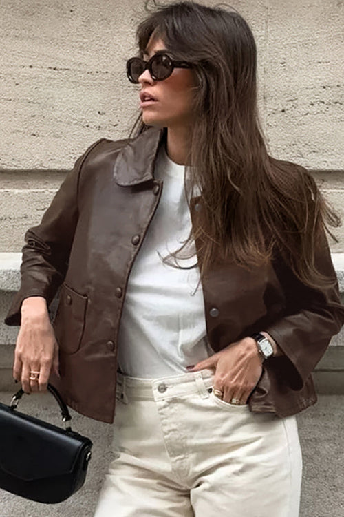Classic Brown PU Crop Coat image 1