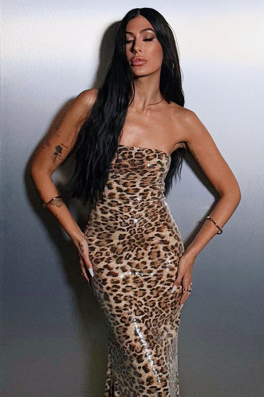 Colorblock Leopard Strapless Maxi Dress image 1