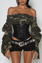Off Shoulder Camo Print Tie Up  Blouse image 2